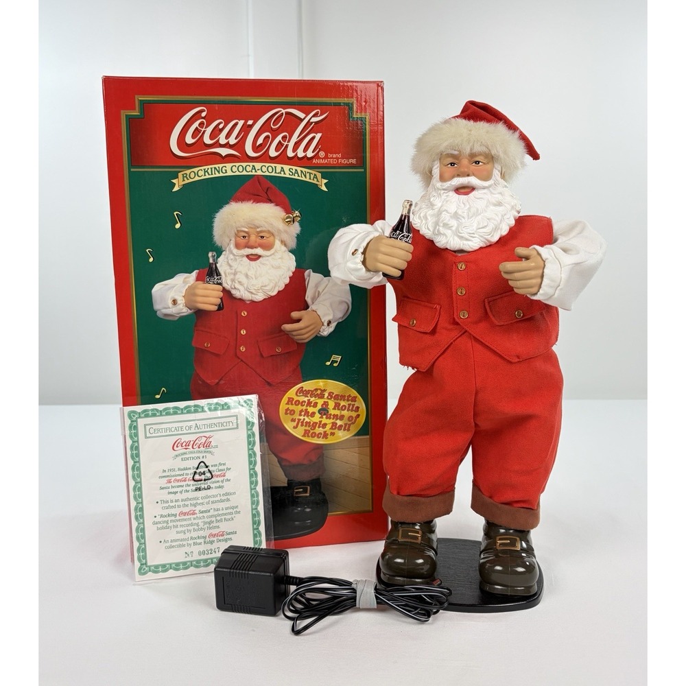 Vintage 1999 Rocking Coca Cola Santa Claus Animated Figure Jingle Bell Rock COA